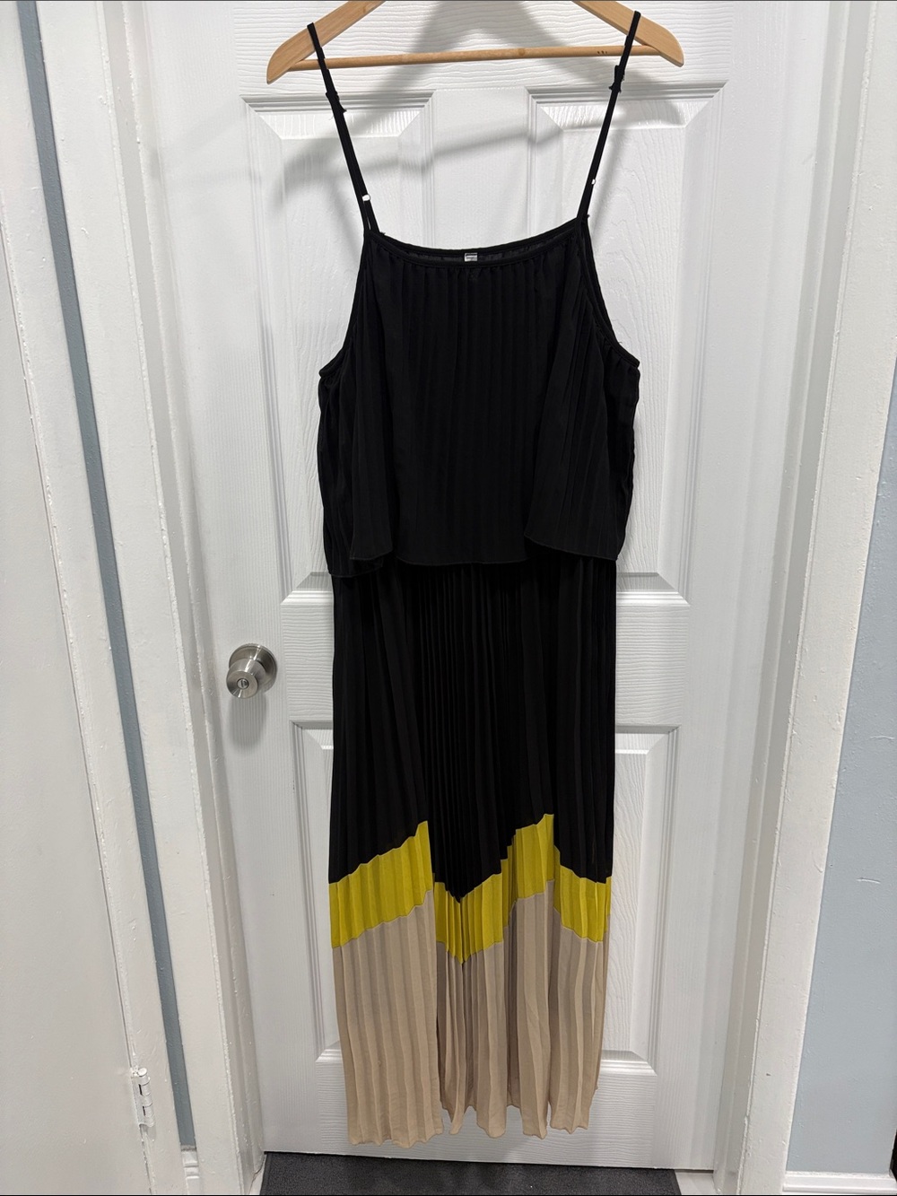 Magic Black Maxi Dress with Yellow and Tan Panels